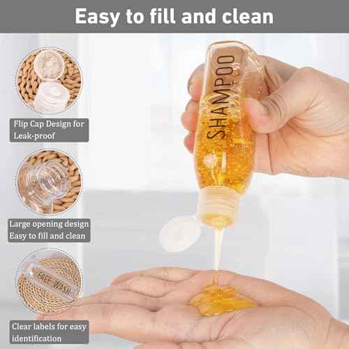 Travel Bottles for Toiletries 6 PCS 3.4oz/100ml Travel Size Containers Plastic Lotion Bottle TSA Approved Leak Proof Squeeze Bottles with Flip Cap for Toiletries, Shampoo & Lotion (Clear)