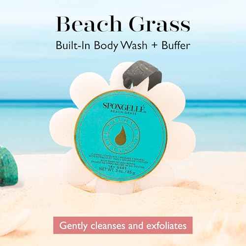 Spongelle Beach Grass Wild Flower Buffer Body Scrubber | Bath & Shower Loofah for Women | Exfoliator with Body Wash Infused Sponge | 14+ uses