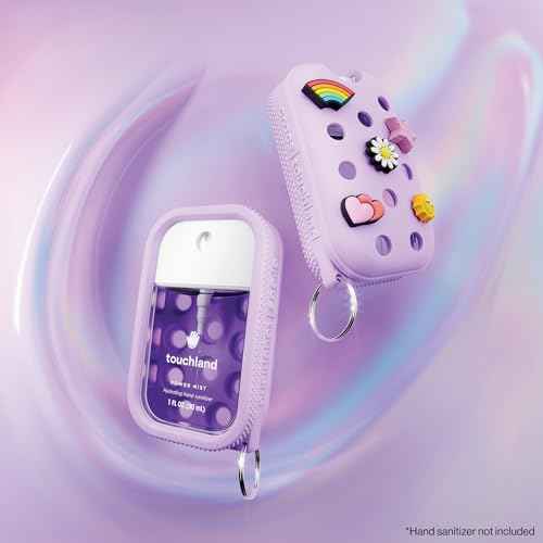 Touchland x Crocs Limited Edition Mist Case 1 Fl. OZ., Stylish Hand Sanitizer Spray Accessory, with 5 JibbitzTM Charms and Keyring, Pixie Lavender Color