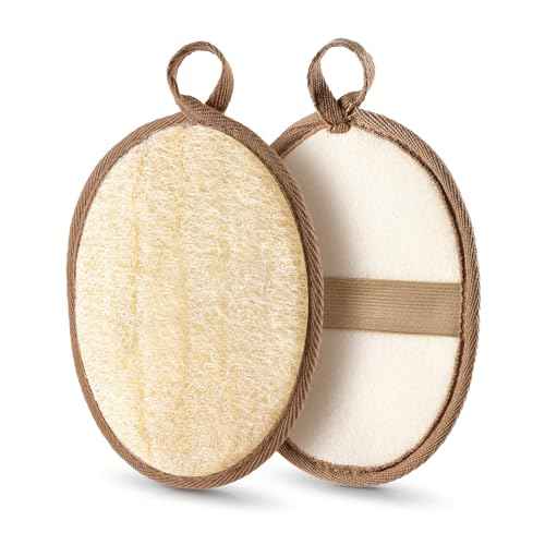 2PCS Natural Exfoliating Loofah Body Scrubber, Loofah Exfoliating Body Scrubber for Bath, Made with Natural Egyptian Shower Loofah Sponge, Shower Exfoliator for Women and Men