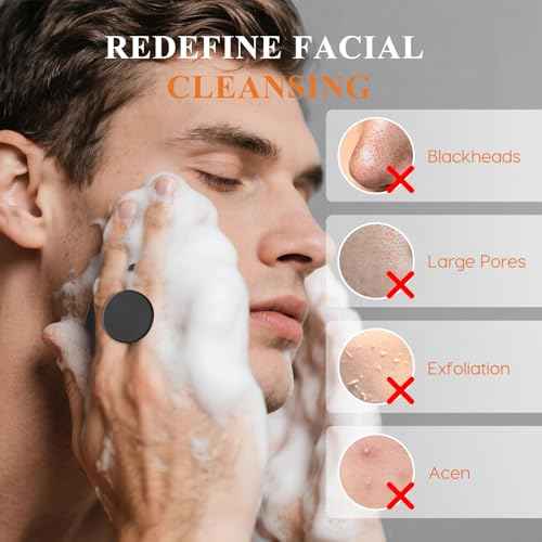 VWMYQ Silicone Face Scrubber for Men, Gentle Exfoliator Pad & Massager, Facial Cleansing Brush Silicone Face Wash Brush Removes Dead & Dry Skin (Black)