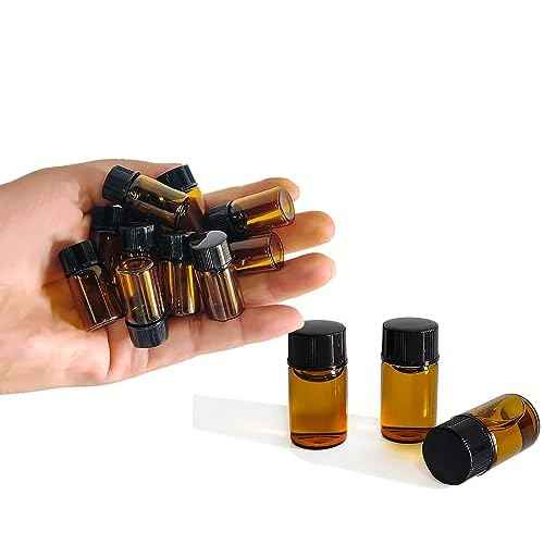 50Pcs 3ml Amber Sample Bottles,Mini Glass Essential Oil Bottle, with Black Screw Caps, for Travel Essential Oil and Perfume Vials Bottles (3ML)