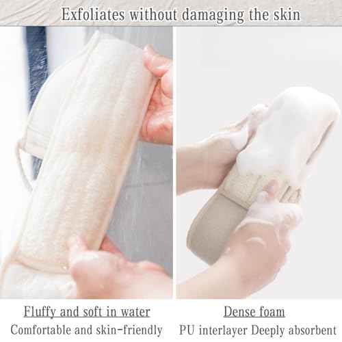 Exfoliating Natural Loofah Sponge Back Scrubber for Shower, Exfoliating Sponge for Shower, Bath Shower Scrubber for Men and Women, Luffa Scrubber to Clean Your Back Deeply Relax Your Body (1 Pack)