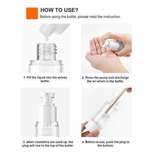 LONGWAY 1 Oz 30ml Clear Airless Cosmetic Cream Pump Bottle Travel Size Dispenser Refillable Containers/Foundation Travel Pump Bottle for Shampoo (Pack of 6)