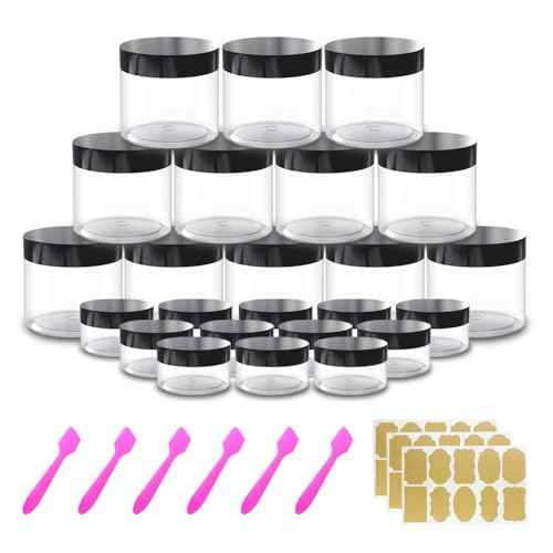 12 Pack 4 oz Small Plastic Containers with Lids+12 Pack 20g/20ml Cosmetic Sample Jar - for Lip Scrub, Body Butters, Cream, Slime, Craft Storage