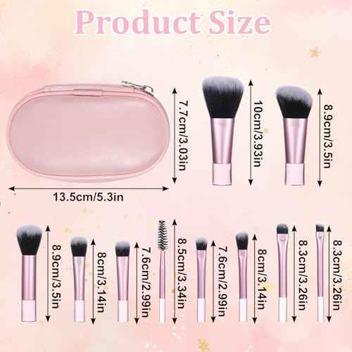 10 Pcs Mini Travel Makeup Brush Set With Pouch Pink Portable Travel Makeup Brushes Professional Cosmetic Brush Travel-Essentials kits for Women Girls Brushes Blush Powder Eye Shadow