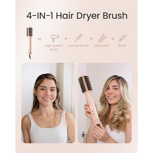 AIMIKE HyperFlow High Speed Blow Dryer Brush, One-Step Hair Dryer & Styler Volumizer, 3X Fast Drying & No Heat Damage, Detachable Hot Air Round Brush for Smooth Frizz-Free Blowout, 3.3'' Overall Dia