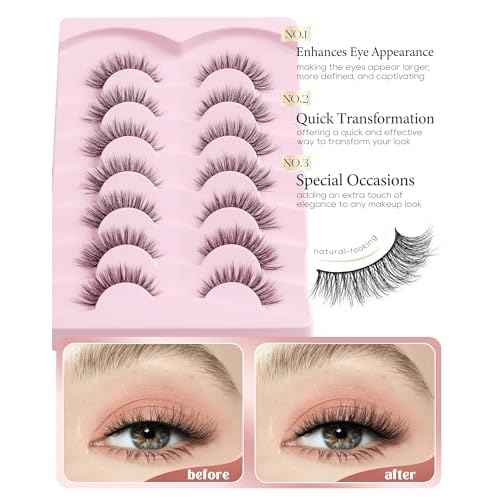 Onlyall Natural Lashes Wispy Lashes Natural Look False Eyelashes Natural Flared Eyelashes False Eye Lashes Soft Fluffy Lashes 7 Pairs D-K06, Black