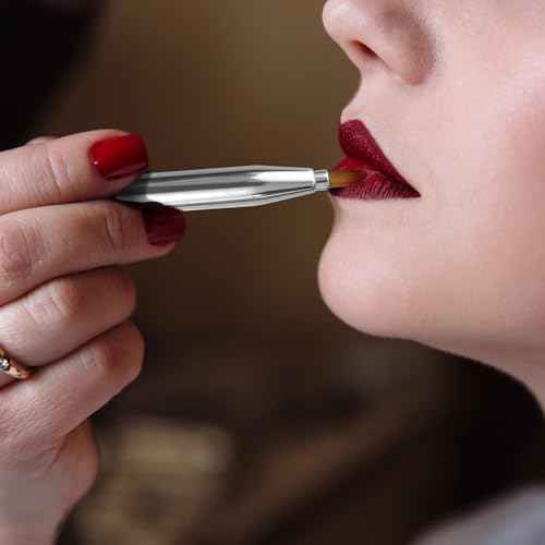 Quacc Double-ended Lip Makeup Brush, Retractable Lip Brush for Lipstick, Lip Gloss, Eyeshadow (Silver)