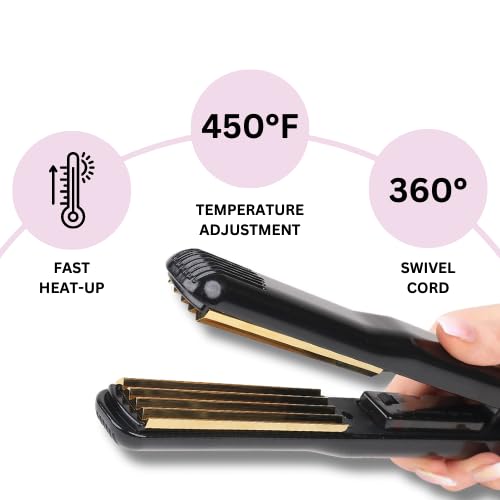 Aria Beauty Titanium Texturing Crimper - Hair Crimper Iron for 90's Inspired Volume and Shine - Crimping Tool with Adjustable Heat up to 450 F - 1 pc