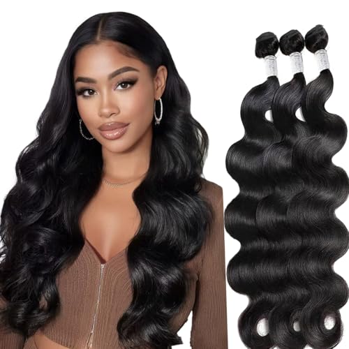 body wave human hair bundles 100% Unprocessed Brazilian human Hair3 Bundles 16 18 20 Inch 300g/Pack Body Wave Selected Healthy Natural Black soft Smooth Double Weft Quick Weft Extensions for Women