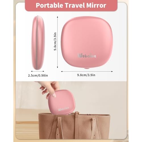 WOBSION Rechargeable Lighted Travel Makeup Mirror,1x/10x Compact Magnifying Mirror with Lights,Portable for Bag,4inch,Gift,Rose Gold