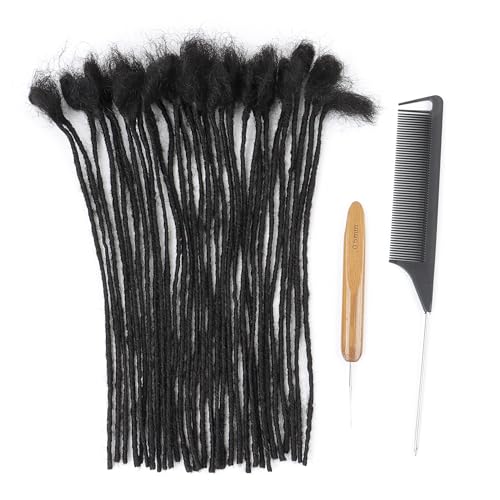 6inch 100 Strands 0.2cm Width 100% Human Hair Dreadlock Extensions, Full Handmade Loc Extensions Human Hair for Men Women Kids, Permanent Dread Extensions(Natural Black)
