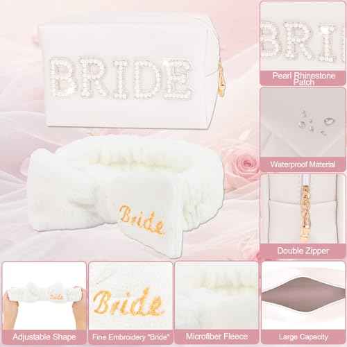 CIEHER Bride To Be Gift Set - Spa Headband & Slippers, Makeup Bag
