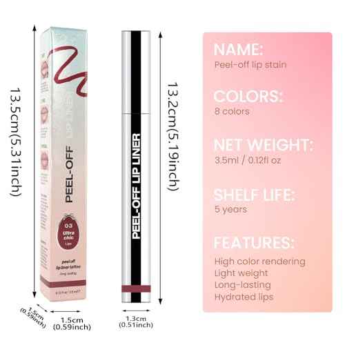 Matte Lip Gloss Stain-Peel Off Lip Liner Tattoo, Brownish Red Lip Tint£¬Long Lasting Peel Off Lip Stain, Waterproof Transfer-proof Lip Mask Lip Liner Peel Off Lip Gloss,Stayn Lip Makeup. #03