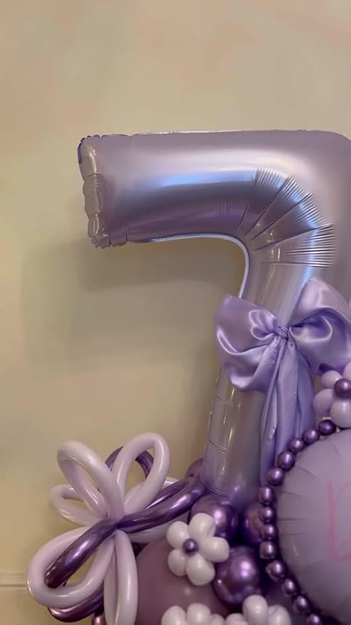 Lilac Number 7 Balloon 40 Inch, Lavender 7 Balloon Number, 7th Birthday Decorations, Lilac Mauve Party Supplies for Boys Girls
