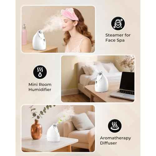 Kingsmile Facial Steamer for Face, 3 in 1 Face Steamer for Facial Deep Cleaning, Compact Nano Steamer - Aromatherapy, Adjustable Nozzle Warm Powerful Steam for Home SPA, Face Humidifier- SPA Headband