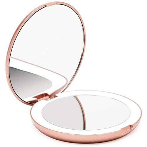 Fancii LED Lighted Travel Makeup Mirror, 1x/10x Magnification - Daylight LED, Compact, Portable, Large 5" Wide Illuminated Folding Mirror - Lumi (Rose Gold)