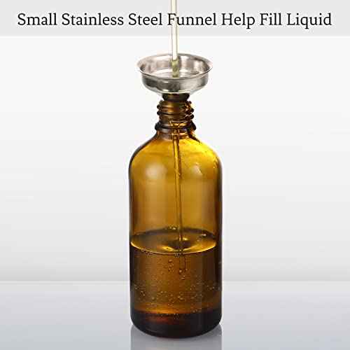 AOZITA 4 Pack, 4 oz Dropper Bottles with 1 Funnel & 4 Labels - Essential Oils Bottles for Health, Personal Care & Beauty - 120ml Thick Dark Amber Glass Tincture Bottles with Eye Droppers, Leakproof