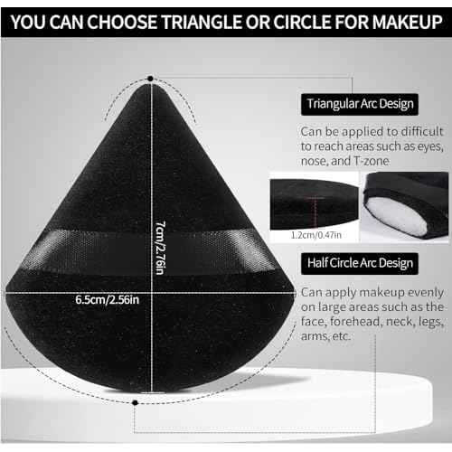 Pimoys 6 Pcs Powder Puff Face Soft Triangle Makeup Puff Velour Makeup Sponge Stocking Stuffers for Loose Powder (Black)