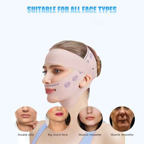 Upgrade V Line Face Lifting Mask, Chin Strap for Sleeping, Mouth Tape for Sleeping Women, Double Chin Reducer Eliminator for Women, Jaw Exerciser, Firming Prevent Sagging (21-27in, Pink)