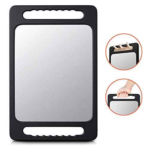TASALON Unbreakable Hand Mirror with Double Handle - Large Handheld Barber Design for Hair and Beauty Salon - Durable Hand Held for Barbershop - Lightweight Haircut Mirror with Double Handgrip