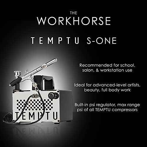 TEMPTU S-One Advanced Airbrush Compressor For Beauty & Full Body Work | Ideal For School, Salon & Workstation Use | Built In psi Regulator, Thermally Protected Motor