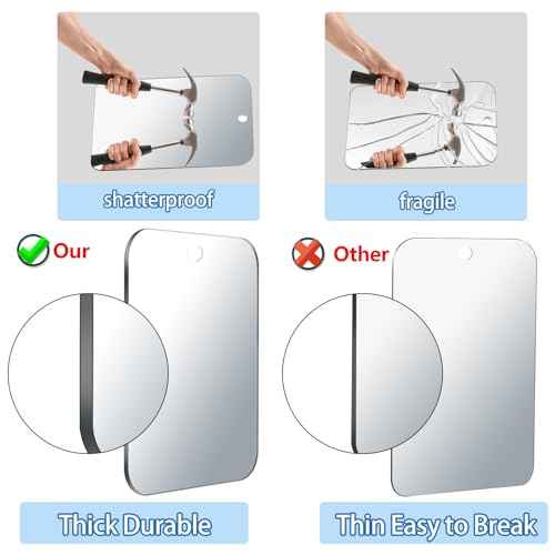 Shower Mirror Fogless for Shaving, Medium 8 x 6 inch Mirror for Wall Hanging, Frameless Portable Travel Camping Mirrors Shatterproof Handheld Locker Shave Mirrors Makeup Plastic Anti Fog Free Bathroom