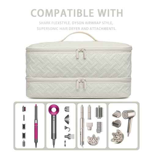 Double-Layer Travel Carrying Case for Revlon One-Step Hair Dryer Brush Volumizer Styler Shark FlexStyle Attachment Portable Storage Organizer Bag Hair Tools Travel Bag (Beige)