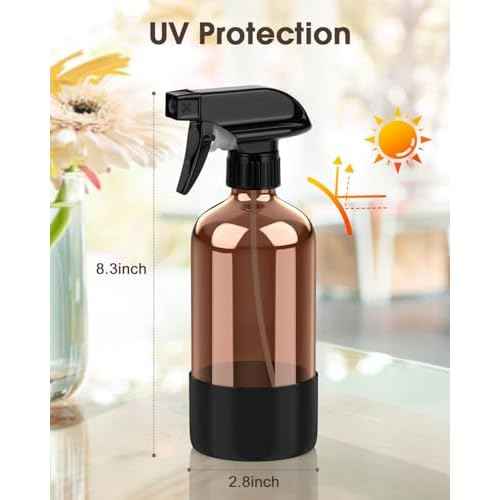 Glass Spray Bottle with Silicone Sleeve Protection, Amber Glass Spray Bottle Set for Window Cleaner Aromatherapy Facial Hydration Watering Flowers Hair Care 2 Pack/16 oz (Black & Brown)