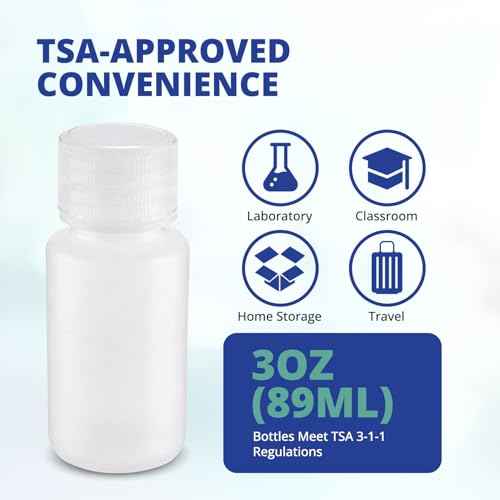 United Scientific¢â Leak Proof Travel Bottles for Toiletries - 3 Oz Travel Bottles with Lined Polypropylene Lid - TSA Approved Bottle for Liquids, Clear Small Bottle, Pack of 6