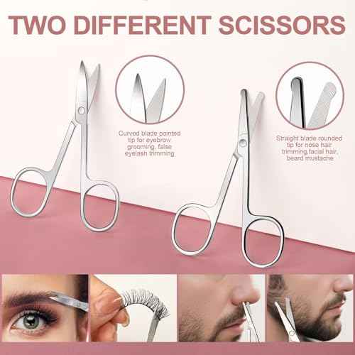 FANDAMEI Eyebrow Kit with Leather Case - Eyebrow Scissors, Tweezers, Razor, Brush for Women & Men - Facial Hair & Ingrown Hair Removal