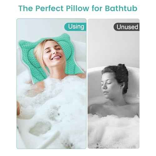 Bath Pillow, Bath Pillows for Tub Neck and Back Support, Soft 4D Air Mesh Bathtub Pillow 16.5 x 17.3 INCH, with 6 Powerful Suction Cups, Bath Accessories Relaxing Gifts for Women (Lake Blue)