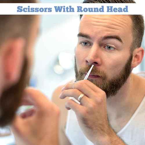 4 Pcs Nose Hair Scissors, Rounded Tip Eyebrow Scissors Stainless Steel Blunt Tip Trimmer Will Not Hurt the Nasal Cavity for Nose Eyebrow Eyelashes Trimming Mustache Beard Grooming