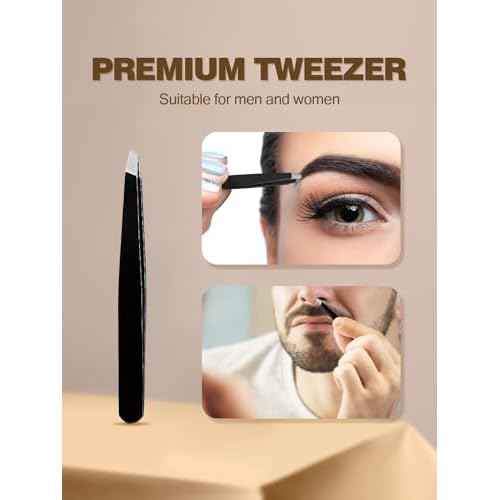 40X Magnifying Mirror with 2 Suction Cups, 3.5 inches Magnified Makeup Mirror and Slant Tweezers,Black,1PC