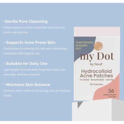 Dot by Nouf Acne Patch & Pimple Patches Fast Overnight Spot Treatment with Salicylic Acid & Tea Tree Oil Invisible Hydrocolloid, Ultra-Thin, Gentle 36 Count for Clear Skin