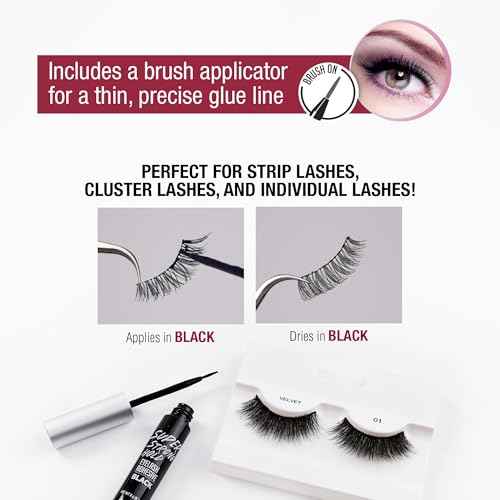 i?ENVY Super Strong Hold Eyelash Adhesive, Waterproof, 48-Hour Long-Lasting Lash Glue, Latex-Free, Hypoallergenic, Quick-Drying with Brush-On Applicator for Strip Lashes (Black, 1 Pack)