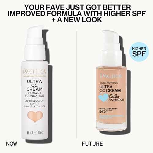 Pacifica Ultra CC Cream Radiant Foundation SPF 17 - Warm-Light ? Medium Coverage Color Correcting Cream, Dewy Finish, Mineral SPF, 1 oz