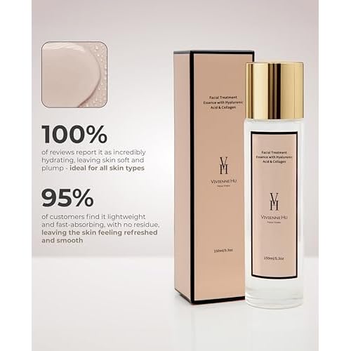 VivienneHu Facial Treatment Essence with Hyaluronic Acid & Collagen, Anti-Aging Essence Skincare to Reduce The Appearance of Fine Lines, Refines Texture, Improves Firmness & Dark Spots, 5.3Oz, 150g