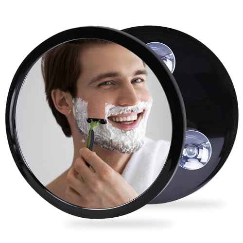 Fogless Shower Mirror for Shaving and Makeup with 3 Removable Powerful Suction Cups, Shatterproof Anti Fog Mirror for Shower and Bathroom, Glassless Safety Kids Mirror (Black)