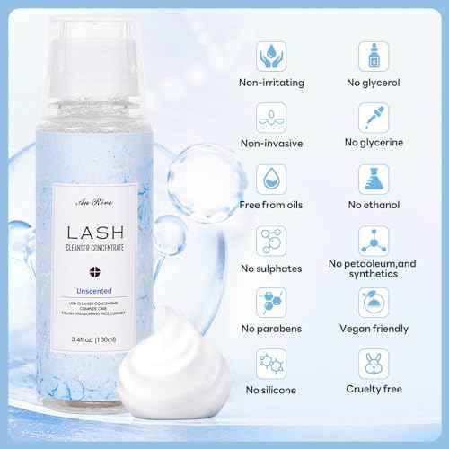 Lash Shampoo Concentrate 100ml Lash Extension Cleanser Oil-Free Eyelash Extension Shampoo with Salon Home Care -Makes 20 Bottles 60ml Lash Shampoo,Unscented