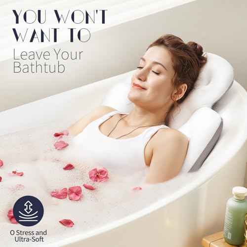 Full Body Bath Pillow for Bathtub, Thick Bathtub Cushion with Laundry Bag, Luxury Tub Pillow for Bath for Headrest Neck and Back Support White 51" x 16"