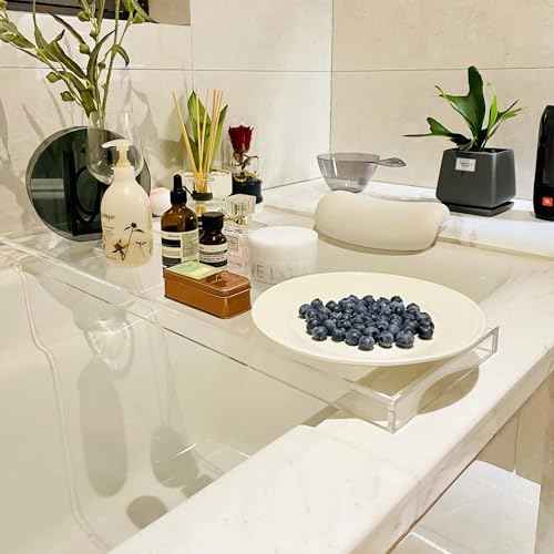 Bathtub Tray Table, Clear Acrylic, Anti-Slip Bath Caddy, 32.3 * 7.87 * 1.18in