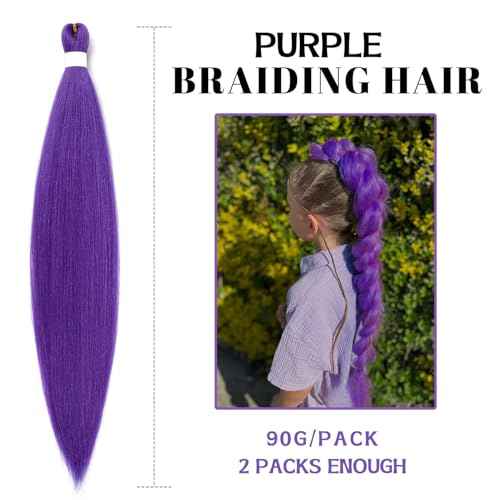 Long Purple Braiding Hair Pre Stretched -Purple Hair Extensions for Braids Synthetic Braiding Hair for Stage Party Halloween Costume Cosplay (purple, 24 Inch(Pack of 2))