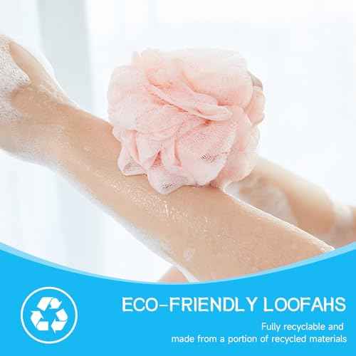 Loofah Sponge Shower Loofahs Bath Sponges Mesh Balls for Women Men Bathing Accessories Body Wash Back Scrubber 50g Soft Pouf Body Scrubber Loofahs Puff Pack, Exfoliate, Cleanse, Soothe Skin (4 Colors)