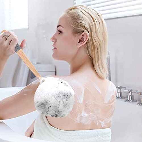 AmazerBath Shower Sponge Loofah Back Scrubber, PE Soft Mesh Loofah Body Scrubber with Long Wooden Handle, Bath Sponge for Men Women (Black)