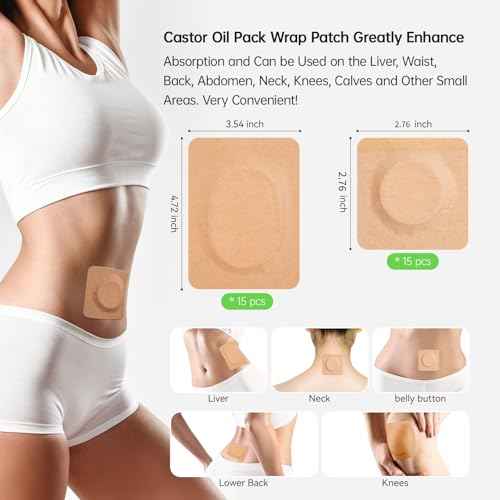 Castor Oil Patches Kit 30 Pack, With 8 oz Organic Cold Pressed Castor Oils, Comfortable Organic Cotton Castor Oil Pack Wrap for Stomach, Belly Button and Liver Detox Ect, Easy of Use and Hygienic