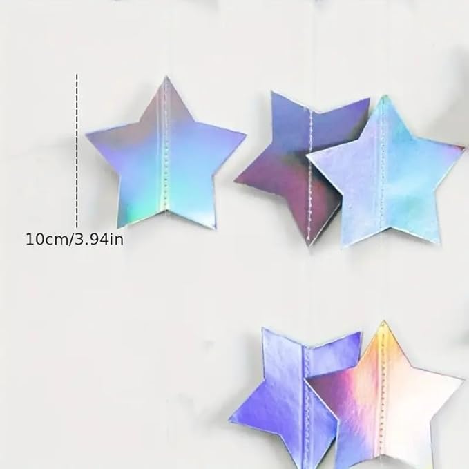Iridescent Glitter Large Star Paper Garland Banner Décor 40 Feet Large Twinkle Star Hanging Bunting Banner Backdrop for Wedding Baby Shower Birthday Graduation Disco Party Decorations