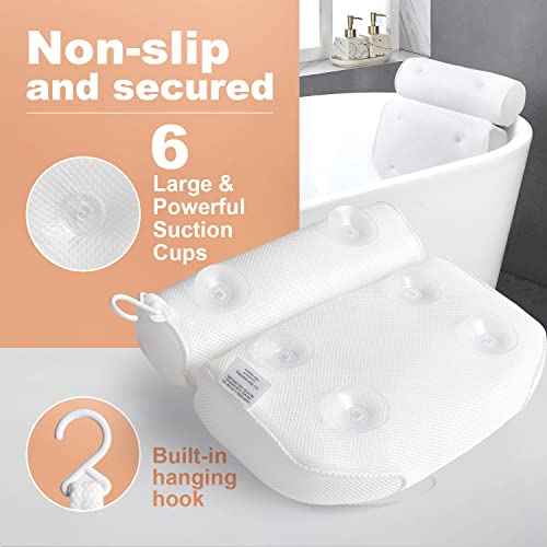 Bath Pillow for Tub, Luxury Bathtub Pillow Back Neck Support Pillow, Relaxing Spa Headrest Cushion for Women Adults Gifts, Must Have Comfort Bathtub Accessories