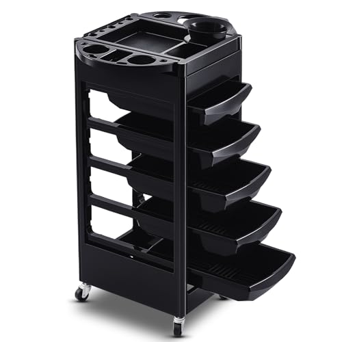 32 x 14 Inches Salon Rolling Trolley Cart with Wheels 5 Drawers Beauty Rolling Salon Cart Salons Stations for Hair Stylist Hair Storage Tool Carts Rollings Carts for Tattoo Hairdressing
